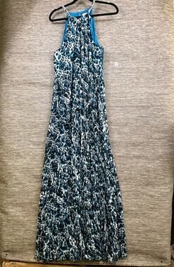 Cache Leopard Print Maxi Dress Womens 12 Black Blue White Sleeveless Sundress